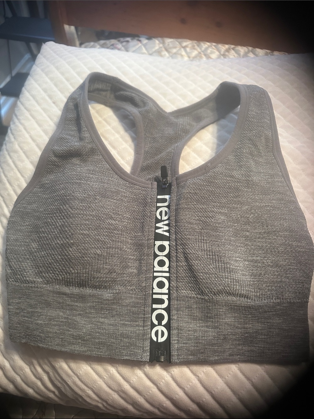 New Balance Gray Front-Zip Racerback Sports Bra